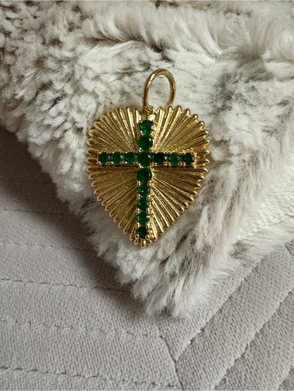 Allie+Bess Gold Heart Pendant with Green Gemstone Cross Accent